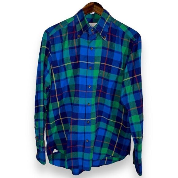 Giannetto Portofino Blue & Green Plaid Flannel Button Down - Picture 1 of 10